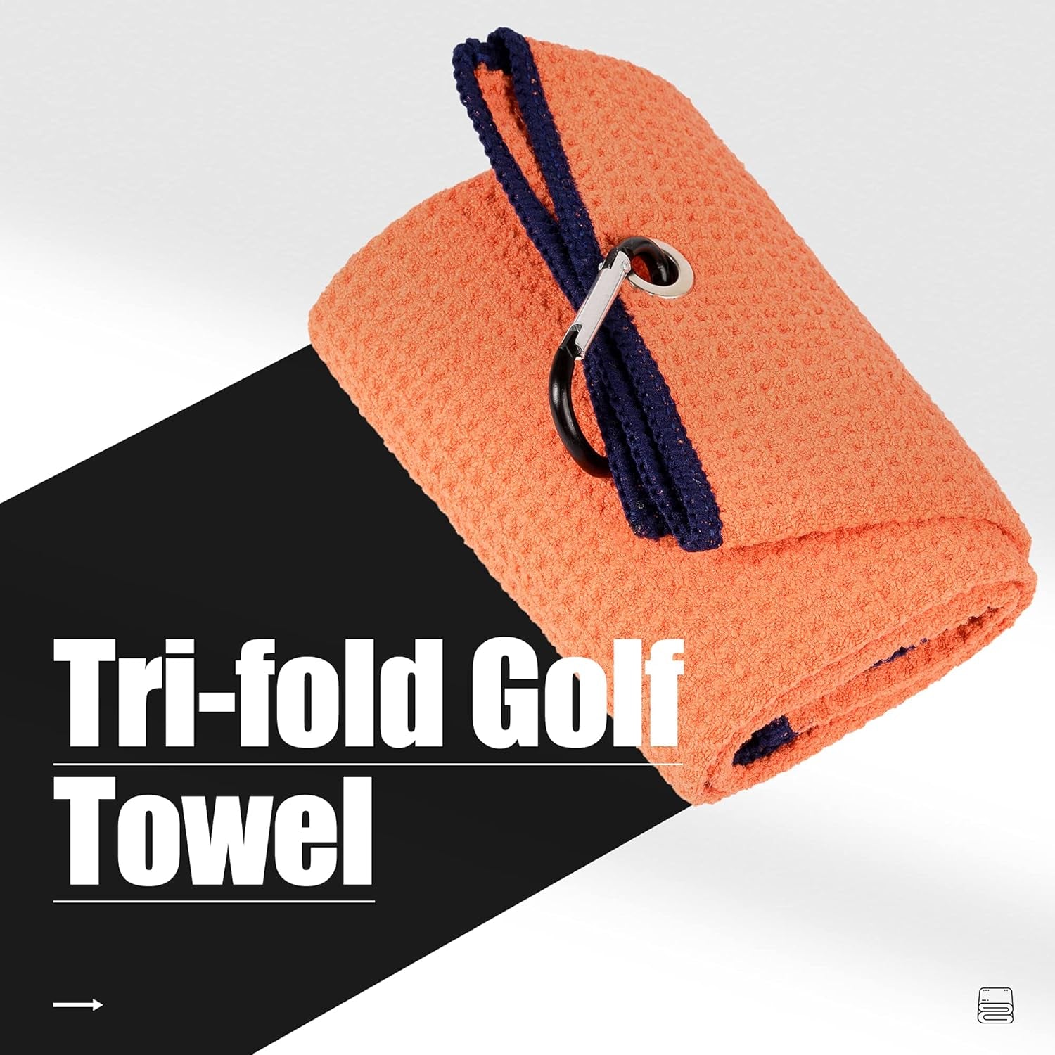 Tri-Fold Golf Towel | Premium Microfiber Fabric | Waffle Pattern | with Heavy Duty Carabiner Clip | Golf Towel for Men and Women (Orange Golf Towel)