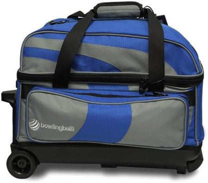 Deluxe Double Roller 2 Ball Bowling Bag with Large Separate Shoe Compartment (Up to 2 Pairs of Shoes) and Accessory Pockets, Sturdy Square Handle - Extends to 40" - Pro Options Available