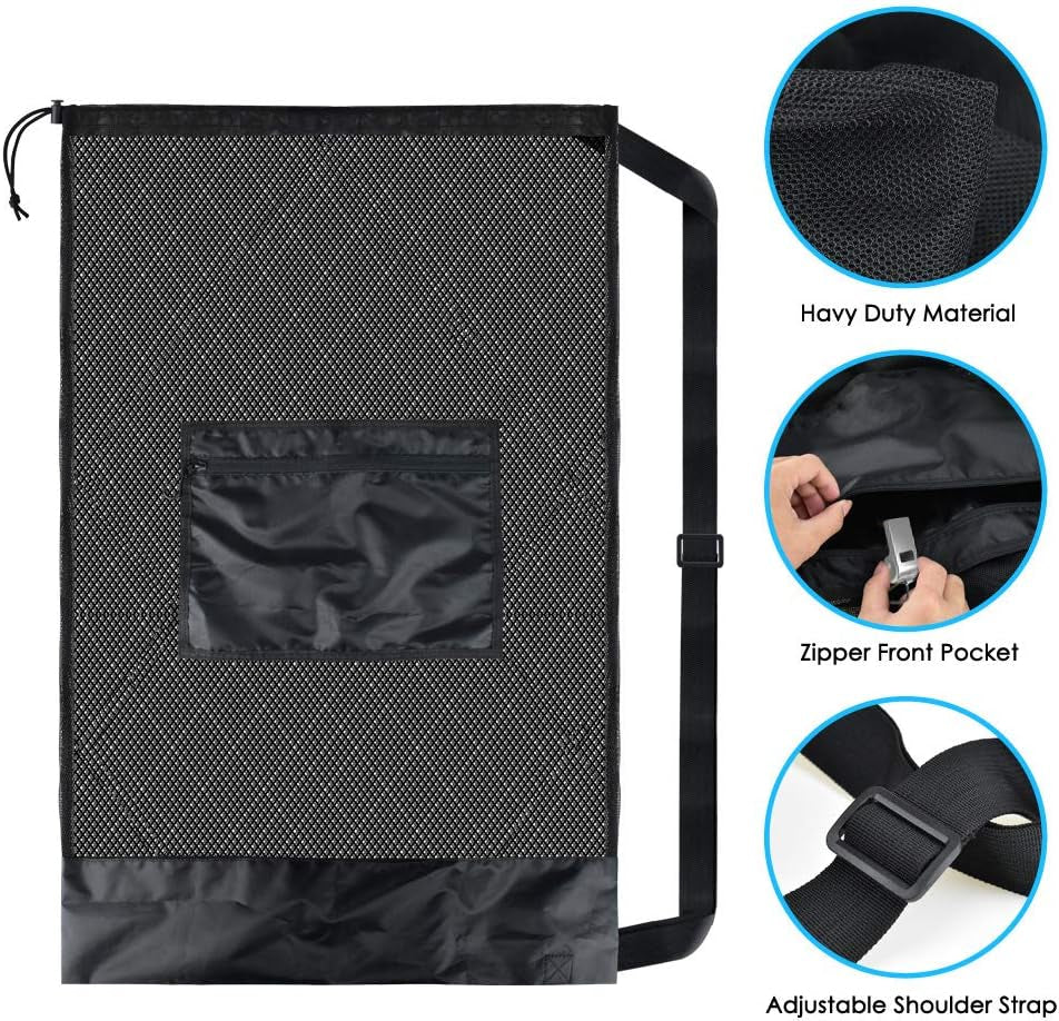 Extra Large Sports Ball Bag Mesh Socce Ball Bag Heavy Duty Drawstring Bags Team Work for Holding Basketball, Volleyball, Baseball, Swimming Gear with Shoulder Strap