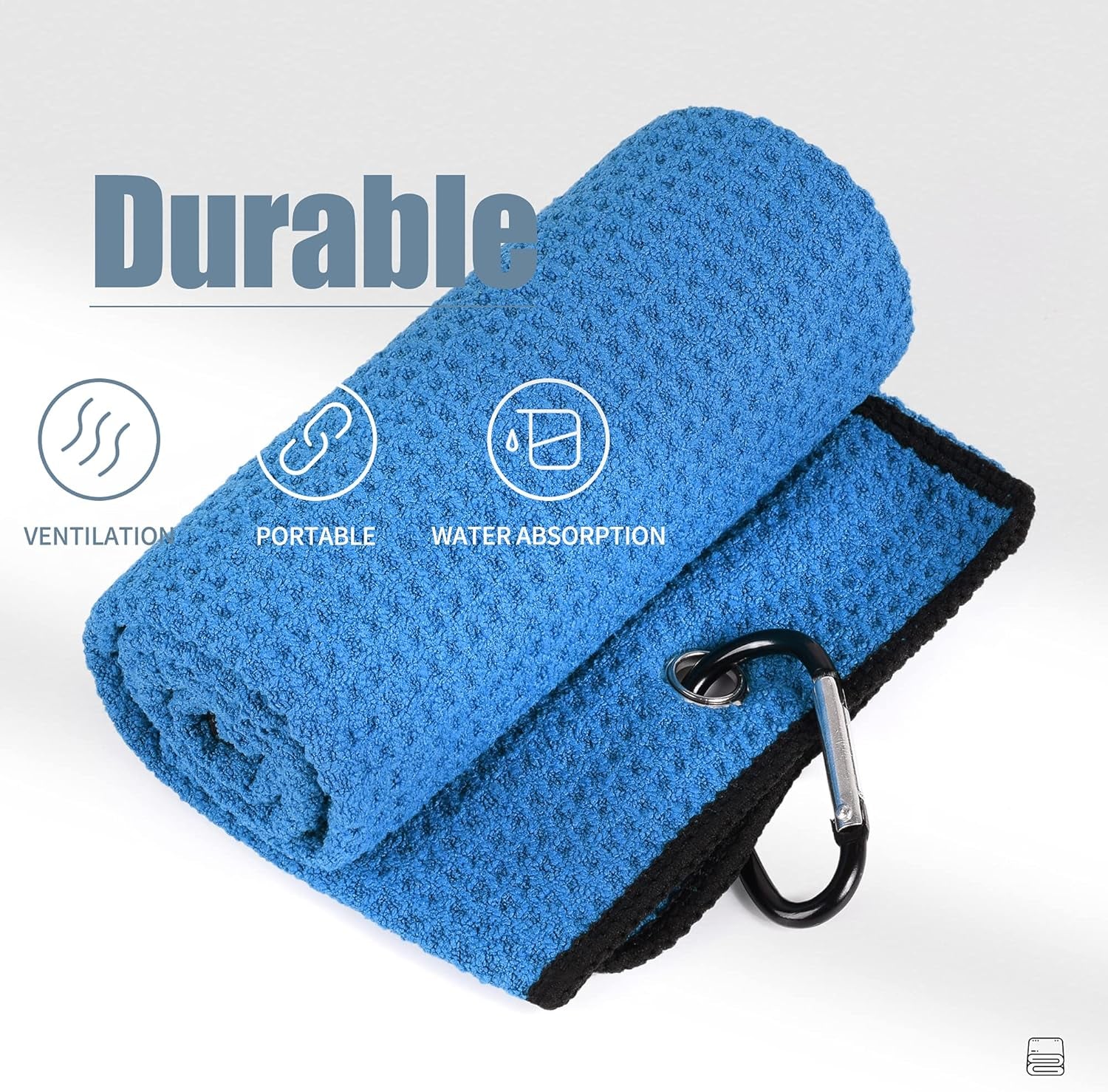 Tri-Fold Golf Towel | Premium Microfiber Fabric | Waffle Pattern | with Heavy Duty Carabiner Clip | Golf Towel for Men and Women (Bluegolf Towel)