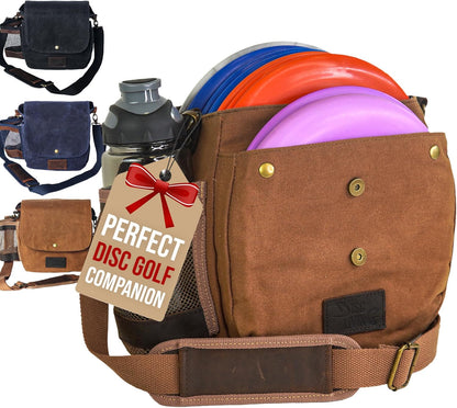 Disc Golf Bag | Frisbee Golf Bag | Easy to Carry | Lightweight Fits up to 10 Discs | 16 Oz Waxed Canvas Sturdy Design | Belt Loop | Double Button Design | Bottle Holder