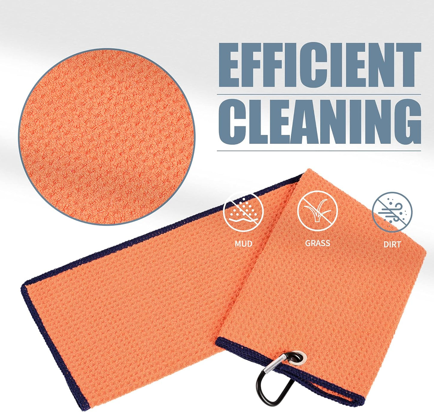 Tri-Fold Golf Towel | Premium Microfiber Fabric | Waffle Pattern | with Heavy Duty Carabiner Clip | Golf Towel for Men and Women (Orange Golf Towel)