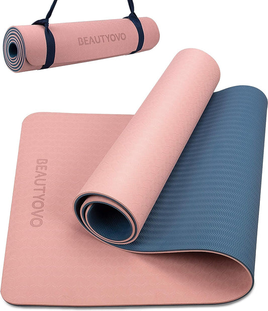 Yoga Mat with Strap, 1/3| 1/4 Inch Extra Thick Yoga Mat Double-Sided Non Slip, Professional TPE| PVC Yoga Mats for Women Men, Workout Mat for Yoga, Pilates and Floor Exercises