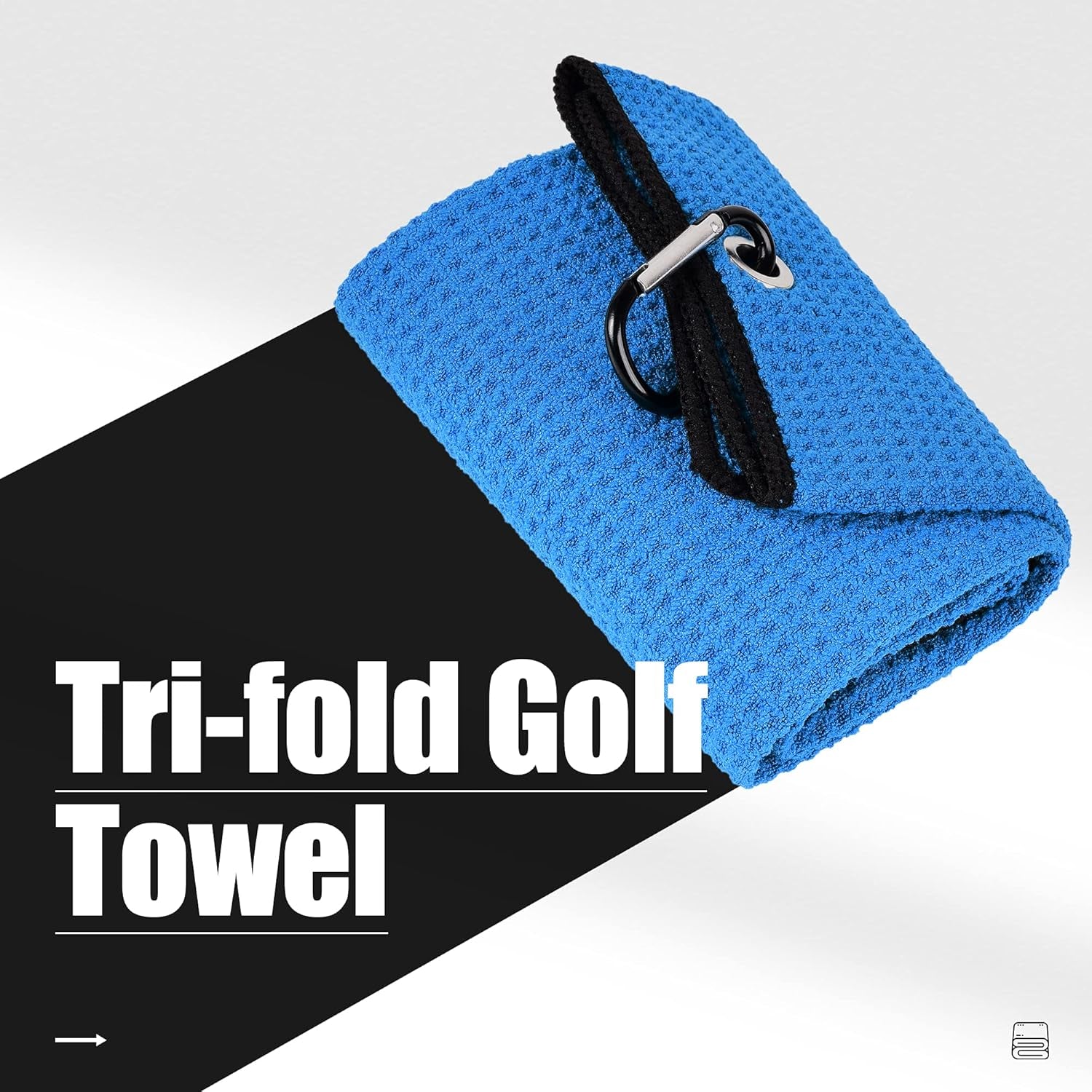 Tri-Fold Golf Towel | Premium Microfiber Fabric | Waffle Pattern | with Heavy Duty Carabiner Clip | Golf Towel for Men and Women (Bluegolf Towel)